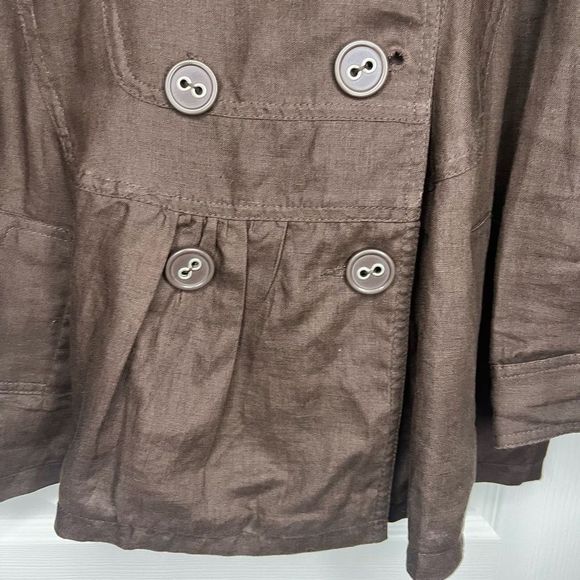 Mandarin Blue Linen Double-Breasted Tab Shoulder Collared‎ Neckline Coat Medium - Picture 4 of 12